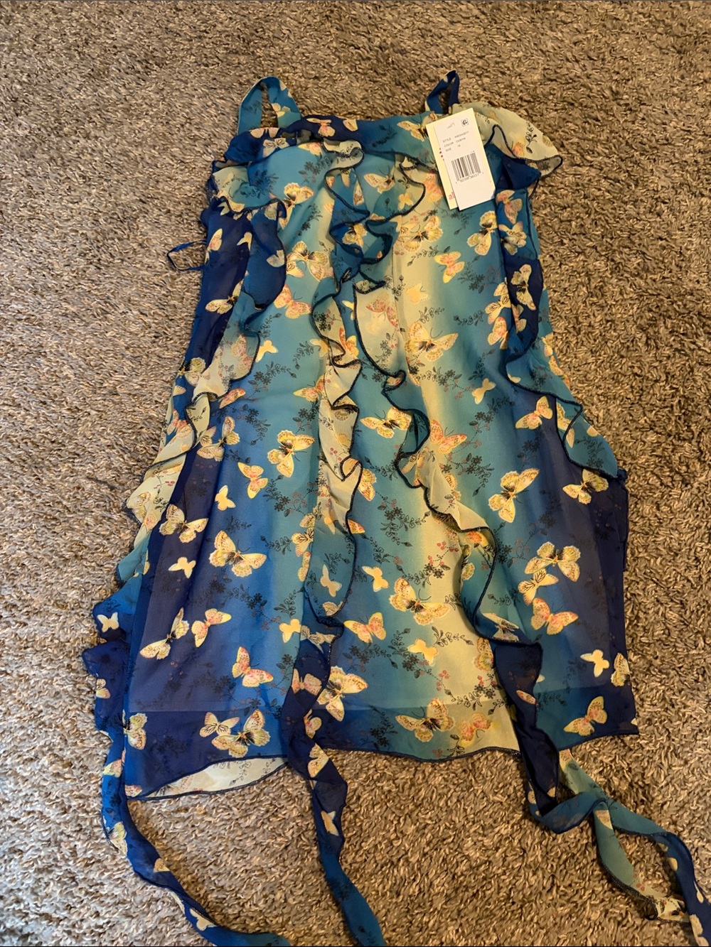 Ruffled Butterfly Print Mini Dress in Blue